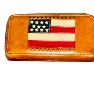 Western Heritage Leather Wallet with Studs & Flag